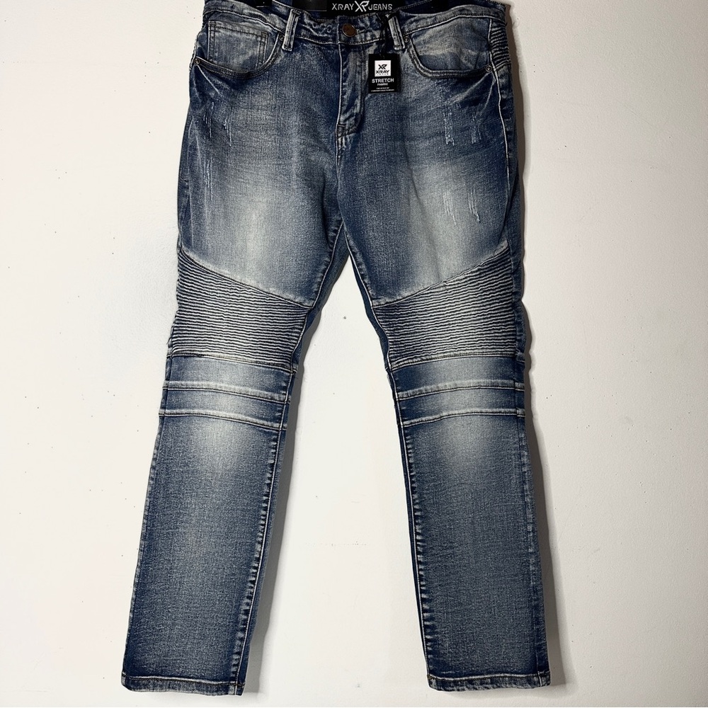 XRAY Stretch Moto Jeans W 34/32 Lt Blue Wash Bikercore